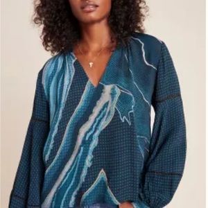 Anthropologie Jacobine Marbled-Dyed Peasant Blouse XS